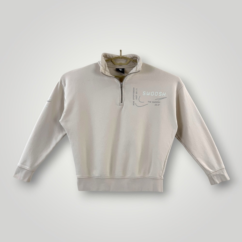 Nike Sportswear Swoosh Quarter Zip Pullover Sweatshirt Beige CU3560-008 XS